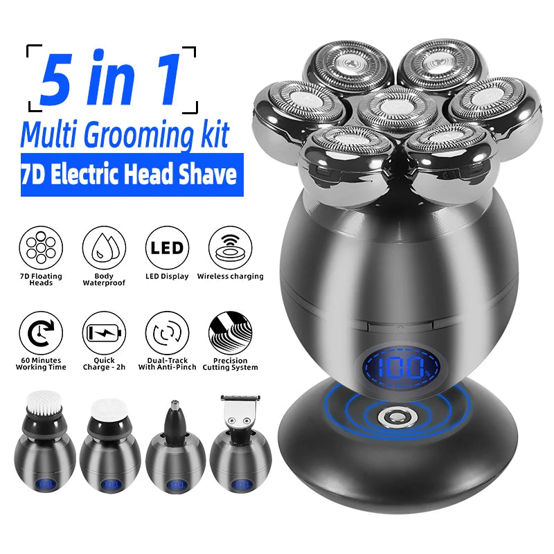 5 in 1 Electric Head Shaver Waterproof Shaving